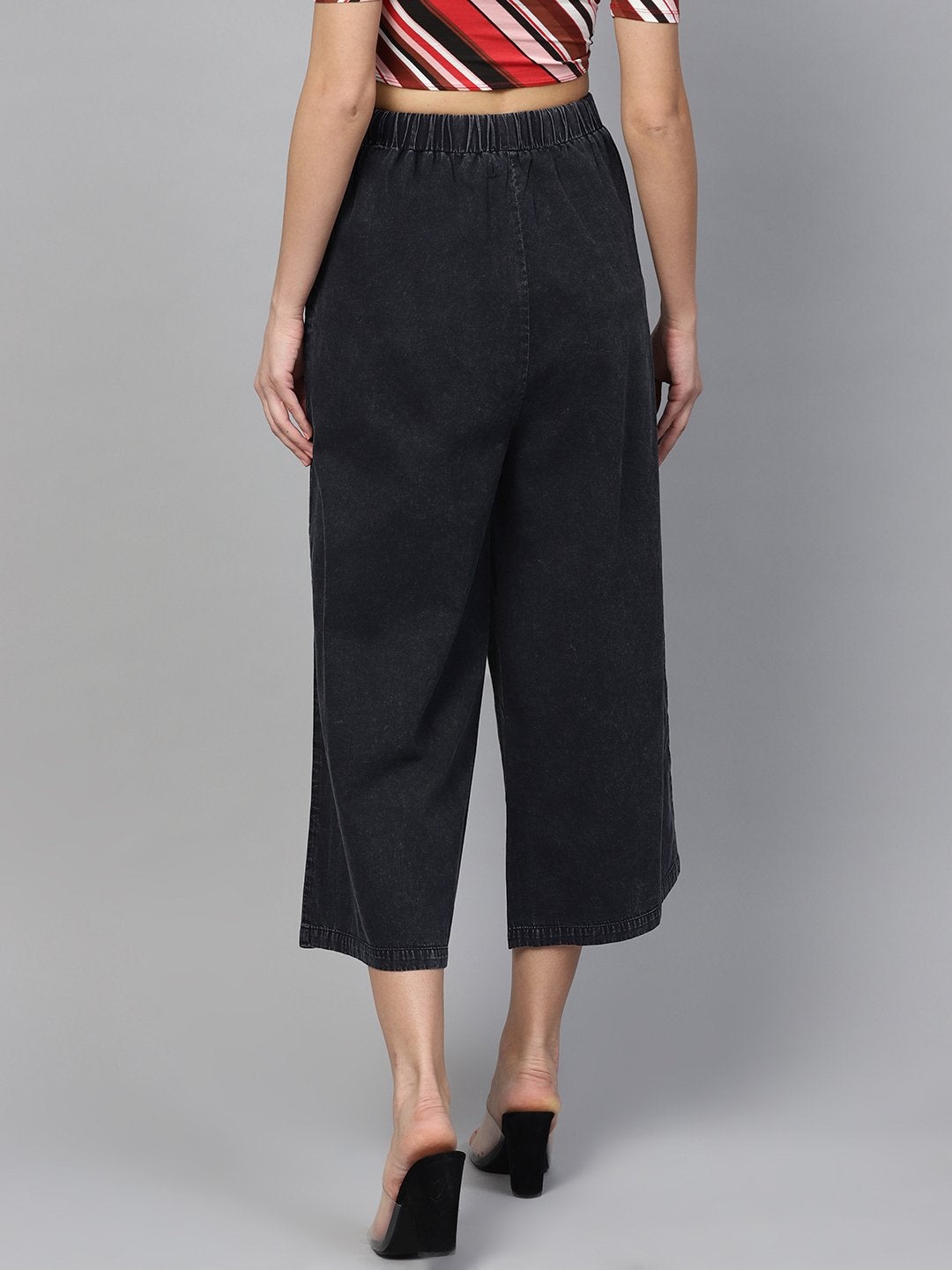 Women's Black Denim Neon Drawstring Pants - SASSAFRAS