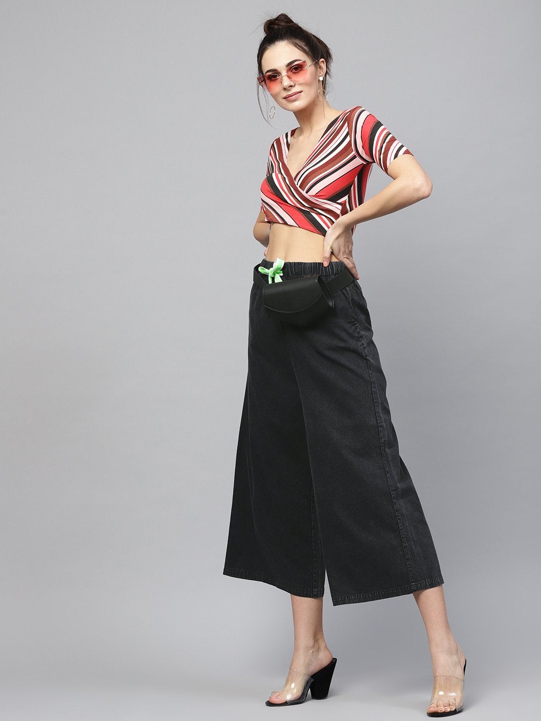 Women's Black Denim Neon Drawstring Pants - SASSAFRAS