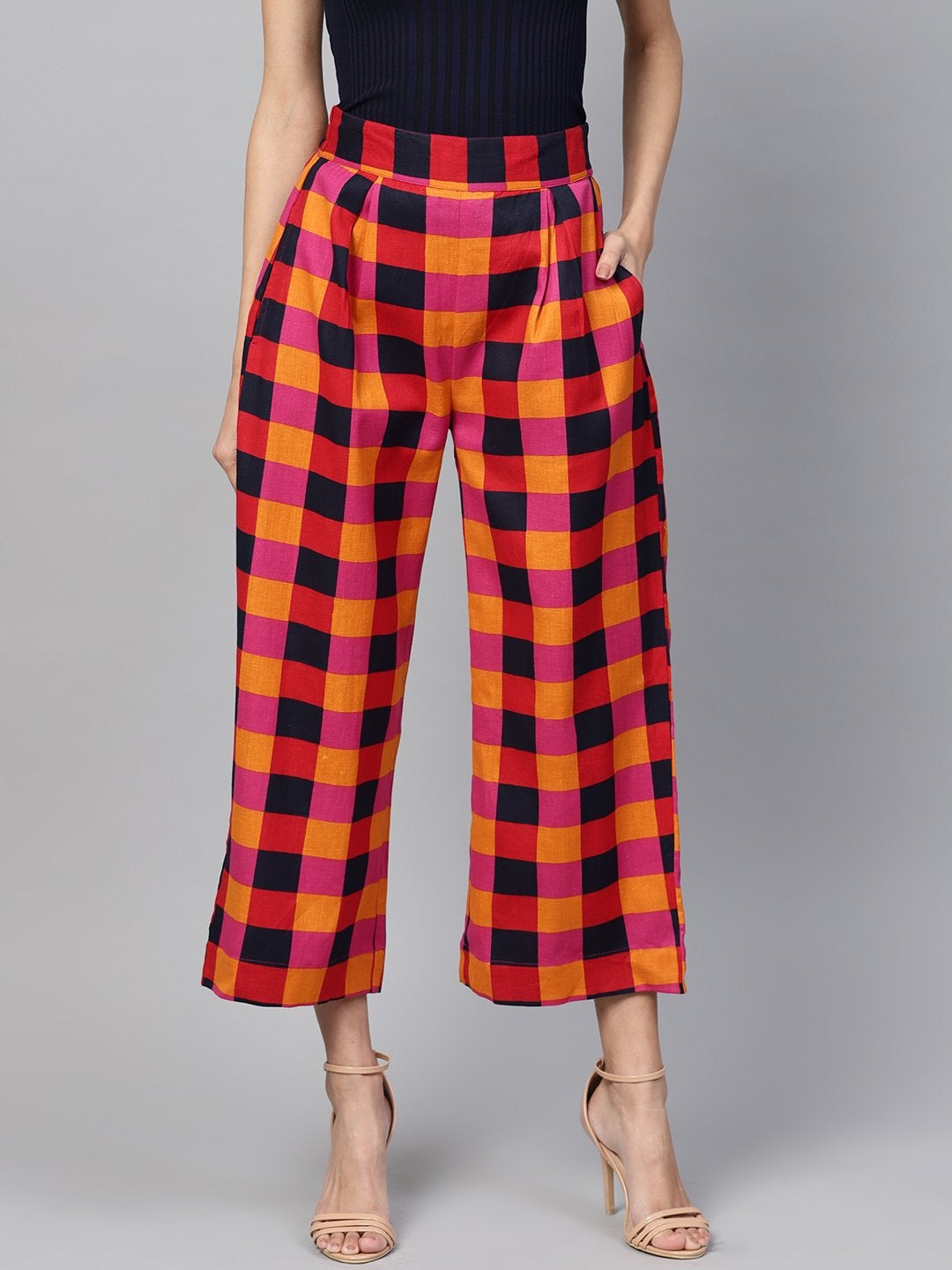 Women's Multi Check Pleated Pants - SASSAFRAS