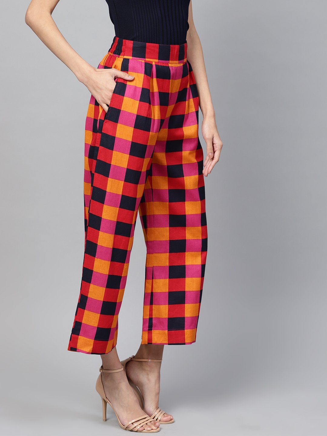 Women's Multi Check Pleated Pants - SASSAFRAS