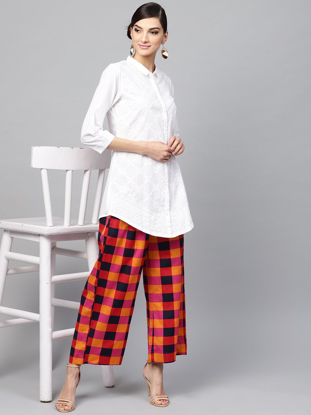 Women's Multi Check Pleated Pants - SASSAFRAS