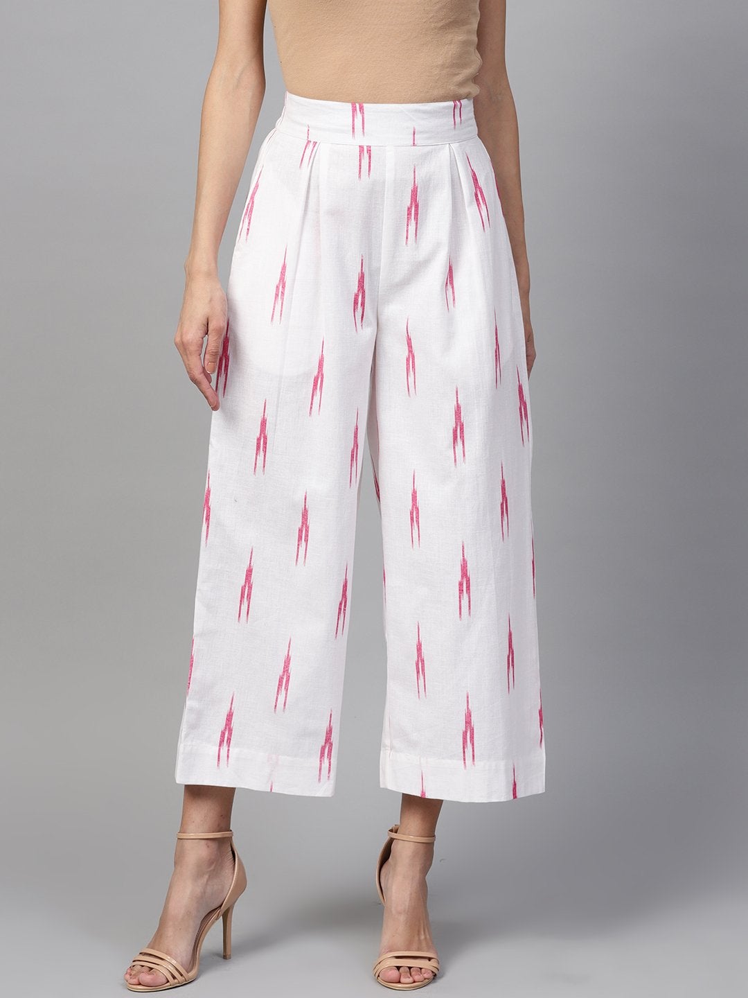 Women's White Ikat Pleated Pants - SASSAFRAS