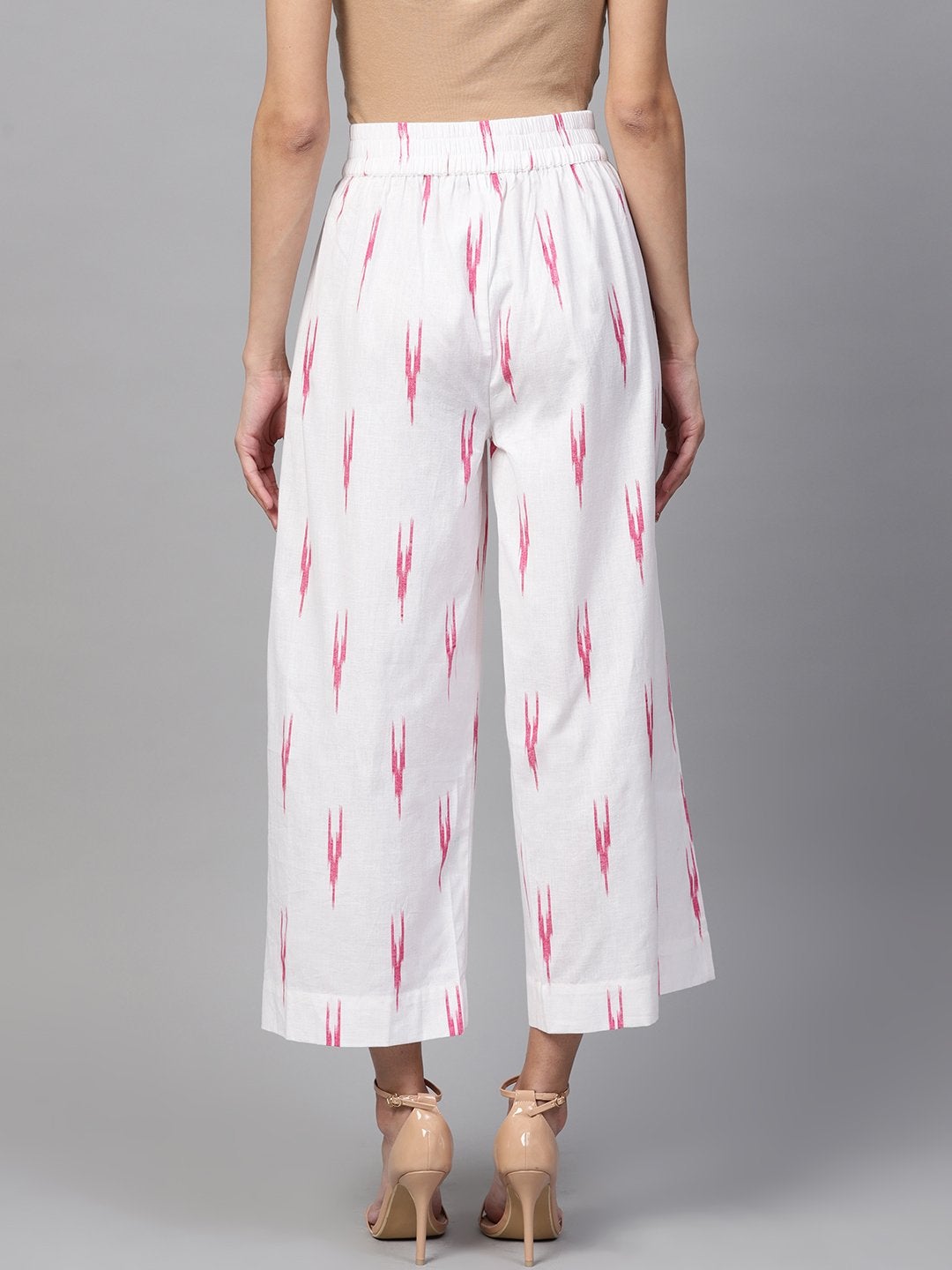 Women's White Ikat Pleated Pants - SASSAFRAS