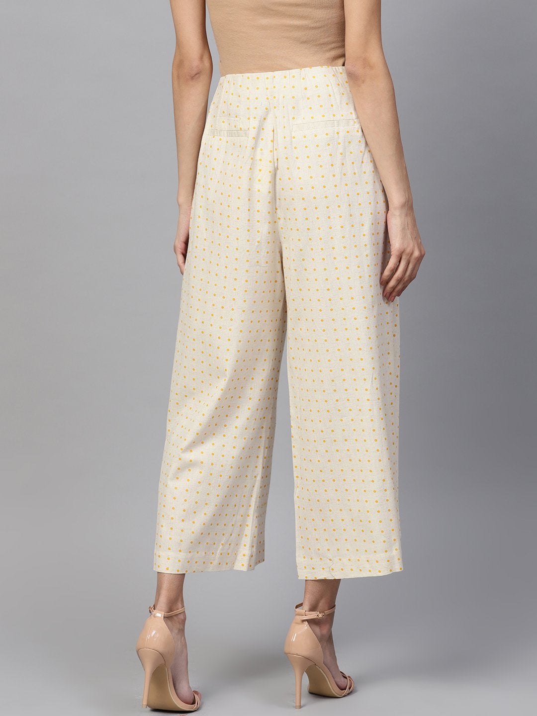 Women's Beige Polka Wood Button Culottes - SASSAFRAS