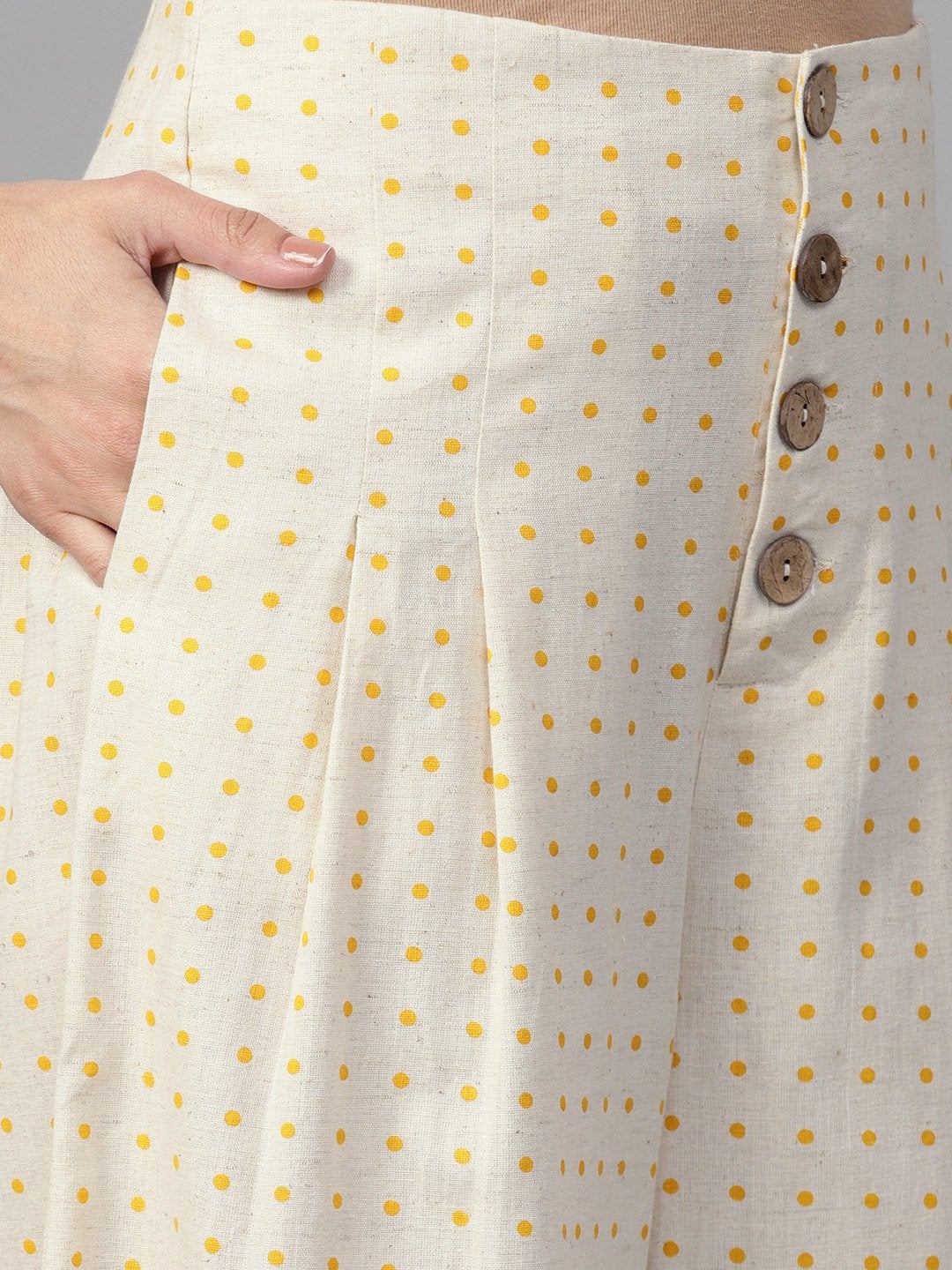 Women's Beige Polka Wood Button Culottes - SASSAFRAS