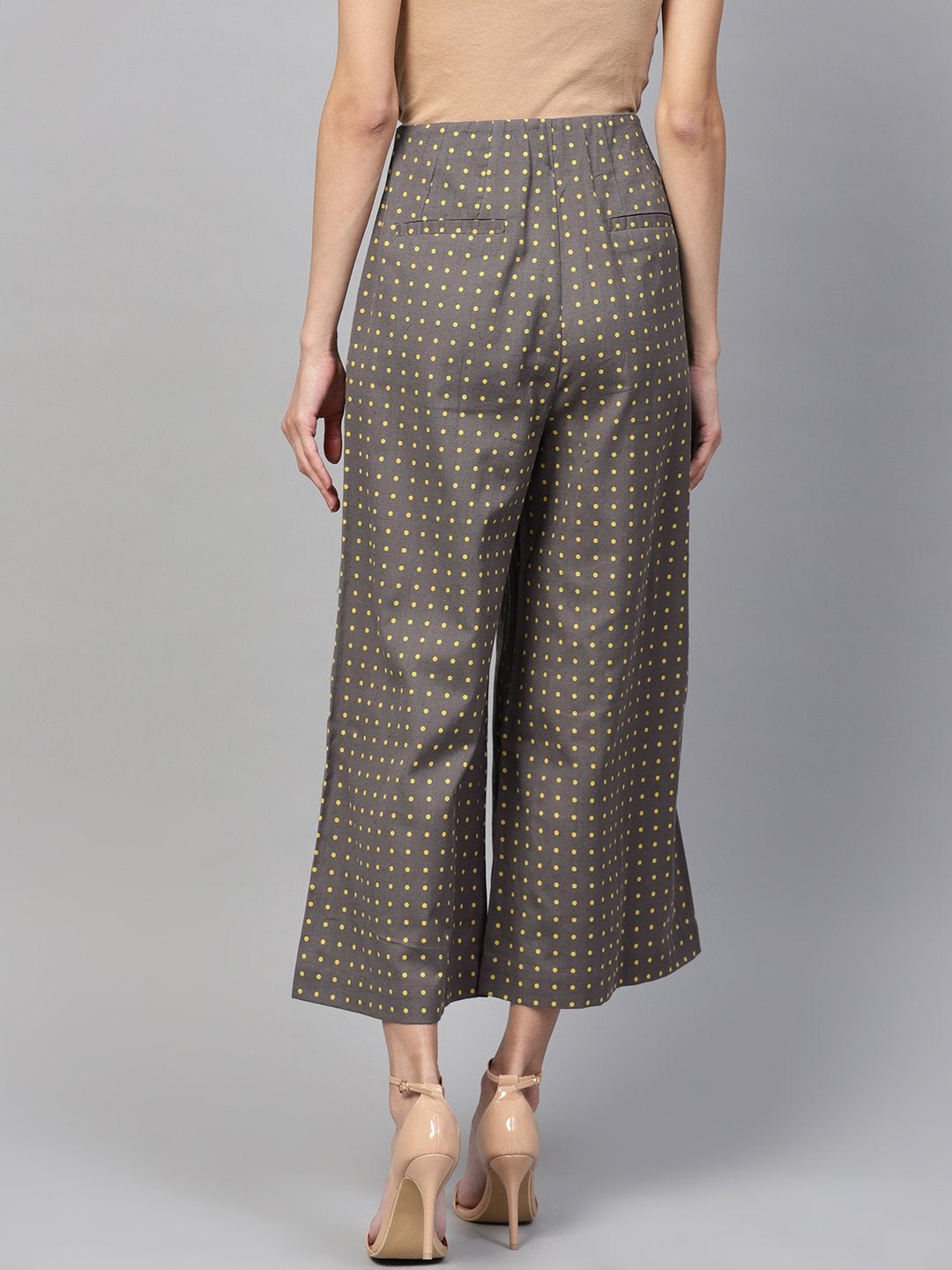 Women's Grey Polka Wood Button Culottes - SASSAFRAS