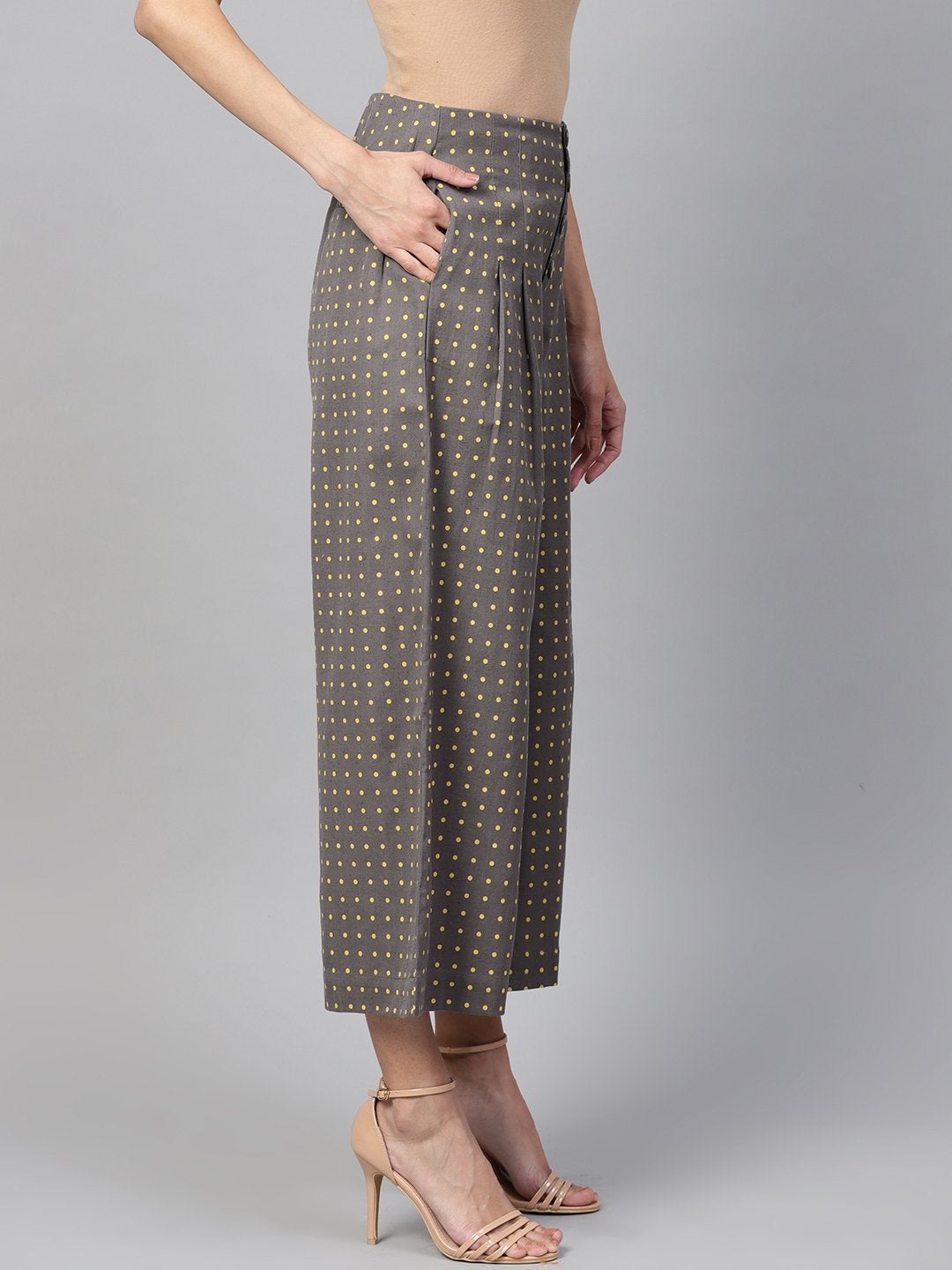 Women's Grey Polka Wood Button Culottes - SASSAFRAS