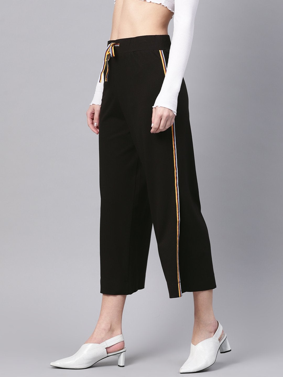 Women's Black Side Slit Athleisure Culottes - SASSAFRAS