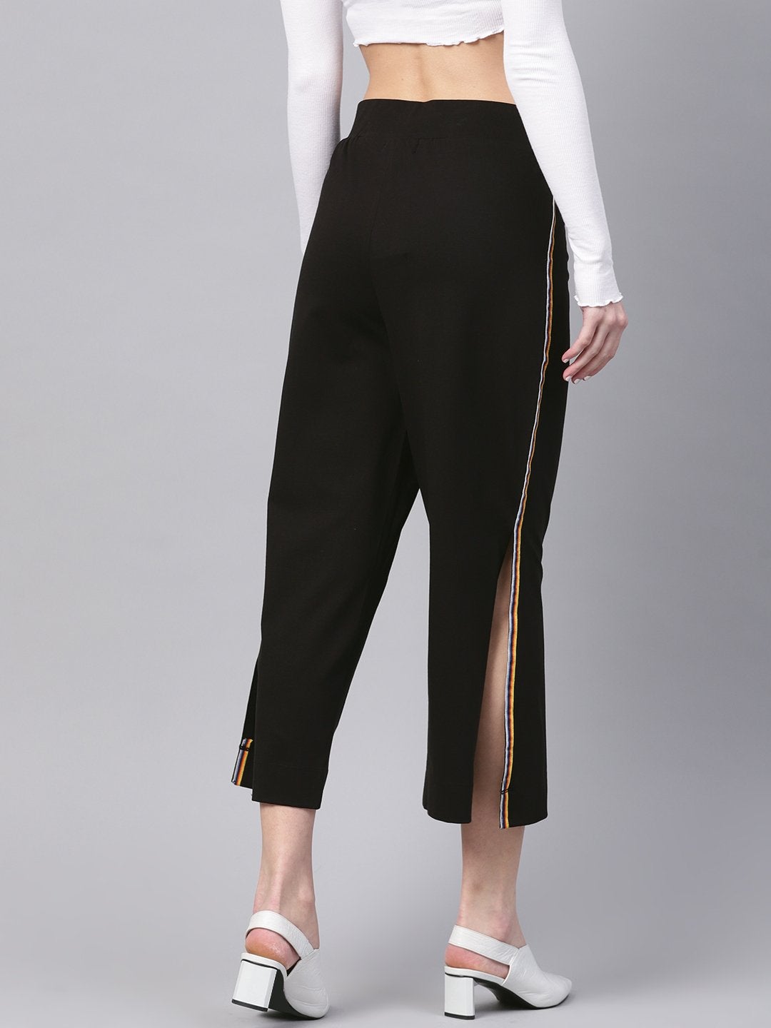 Women's Black Side Slit Athleisure Culottes - SASSAFRAS