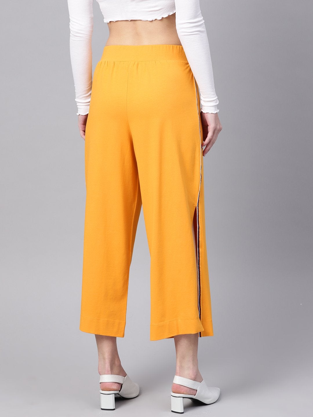 Women's Mustard Side Slit Athleisure Culottes - SASSAFRAS