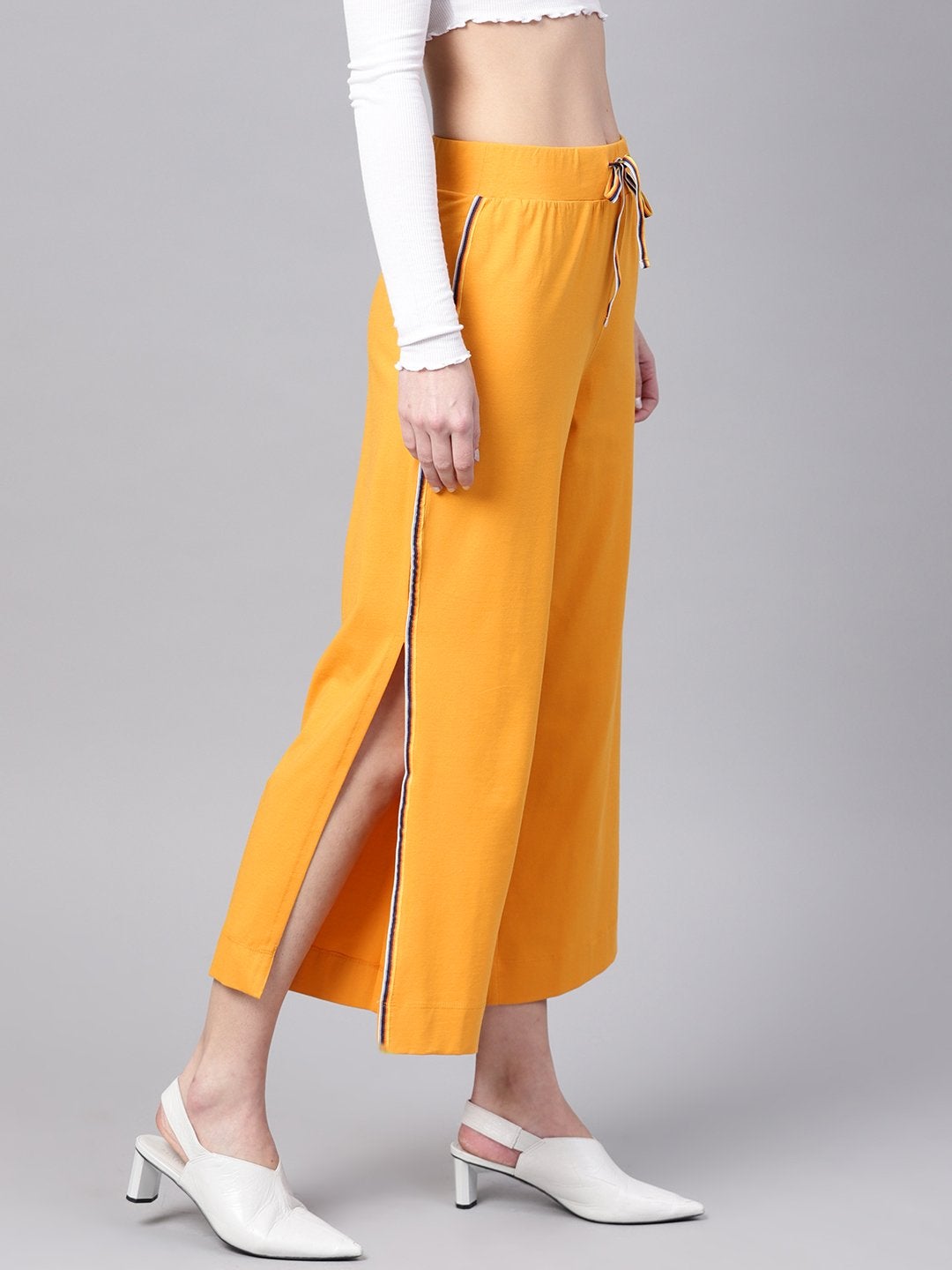 Women's Mustard Side Slit Athleisure Culottes - SASSAFRAS