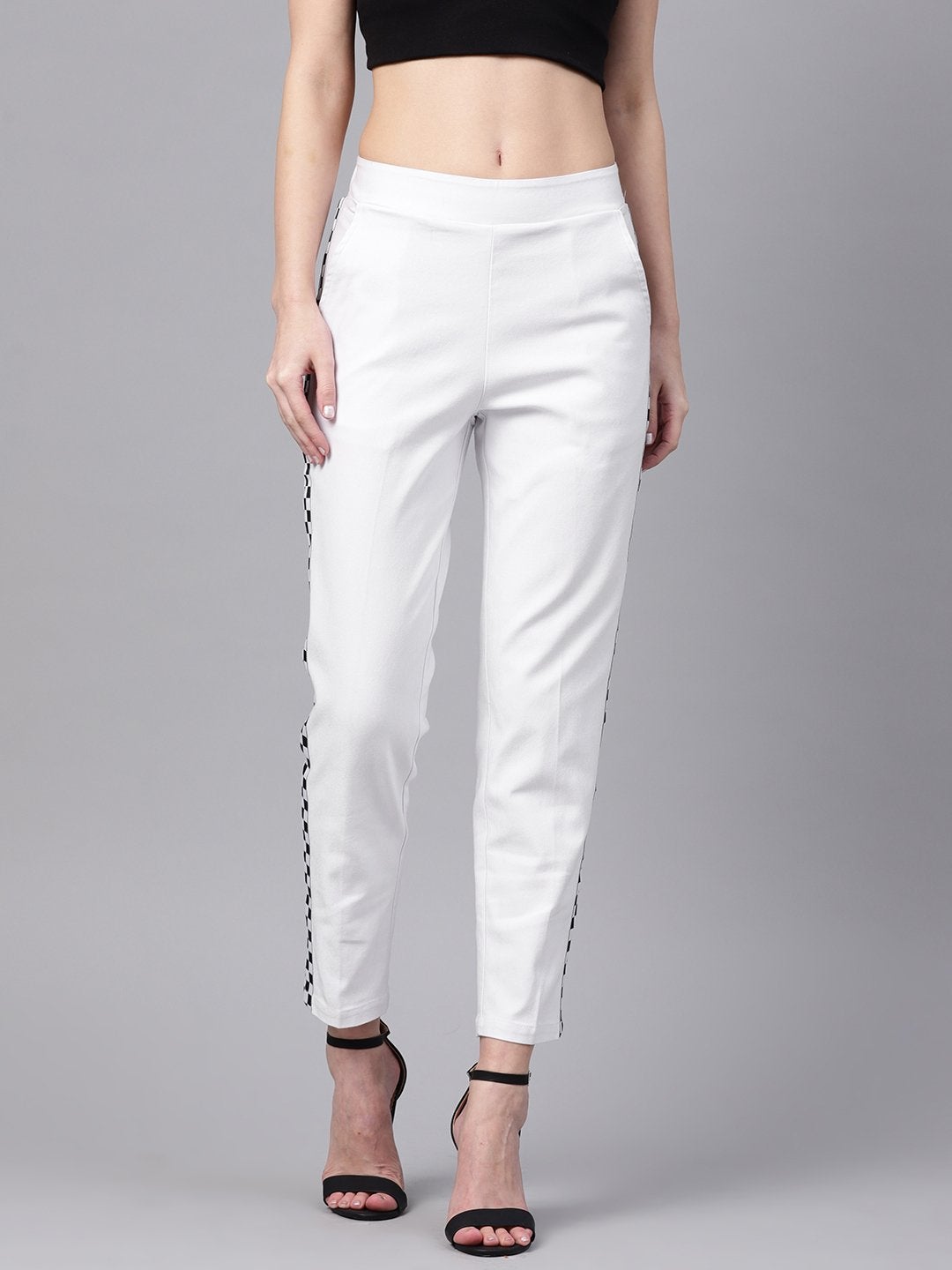 Women's White Tapered Athleisure Pants - SASSAFRAS