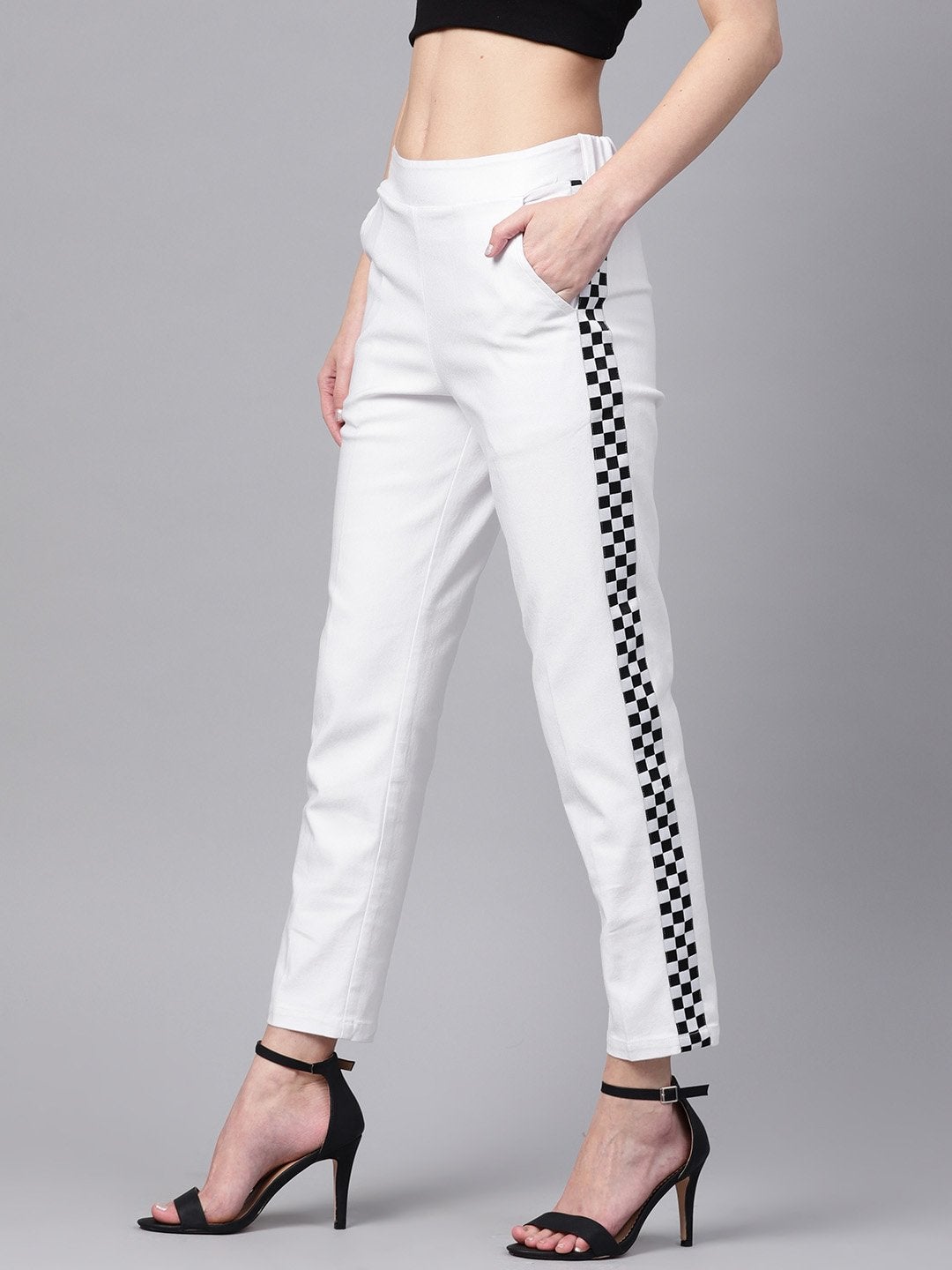 Women's White Tapered Athleisure Pants - SASSAFRAS