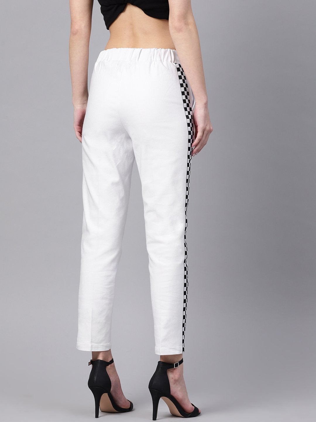 Women's White Tapered Athleisure Pants - SASSAFRAS