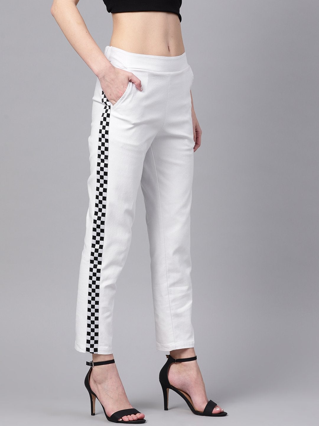 Women's White Tapered Athleisure Pants - SASSAFRAS