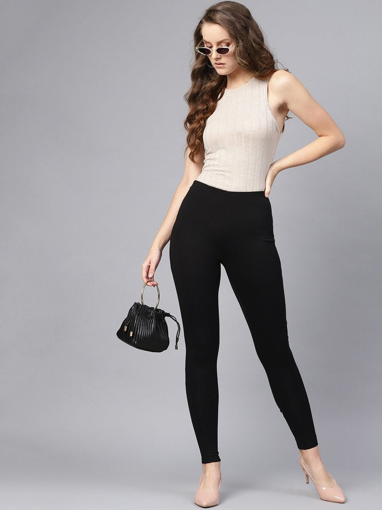 Women's Black Knitted Slim Jeggings