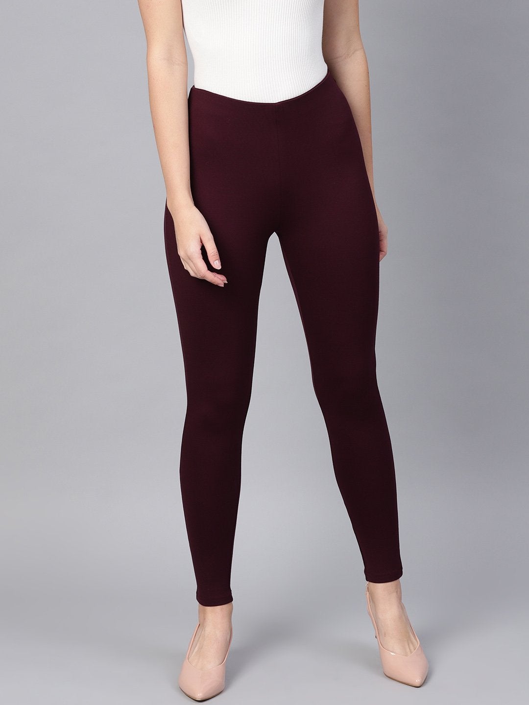 Women's Wine Knitted Slim Jeggings - SASSAFRAS