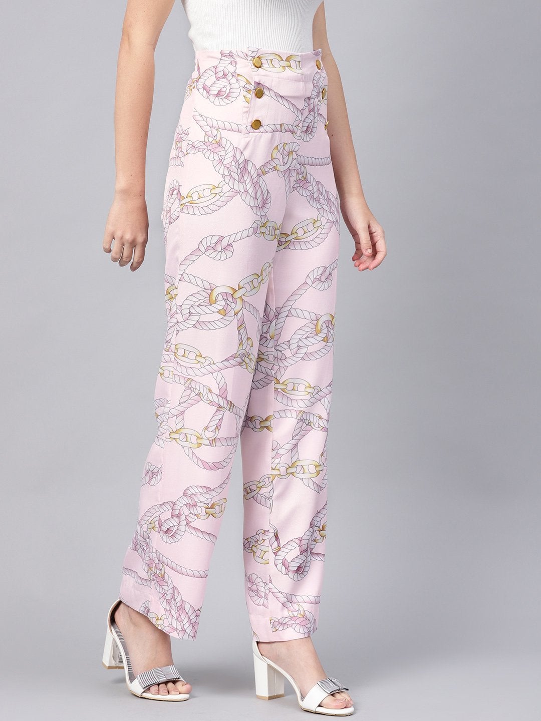 Women's Pink Chain Button Detail Pants - SASSAFRAS