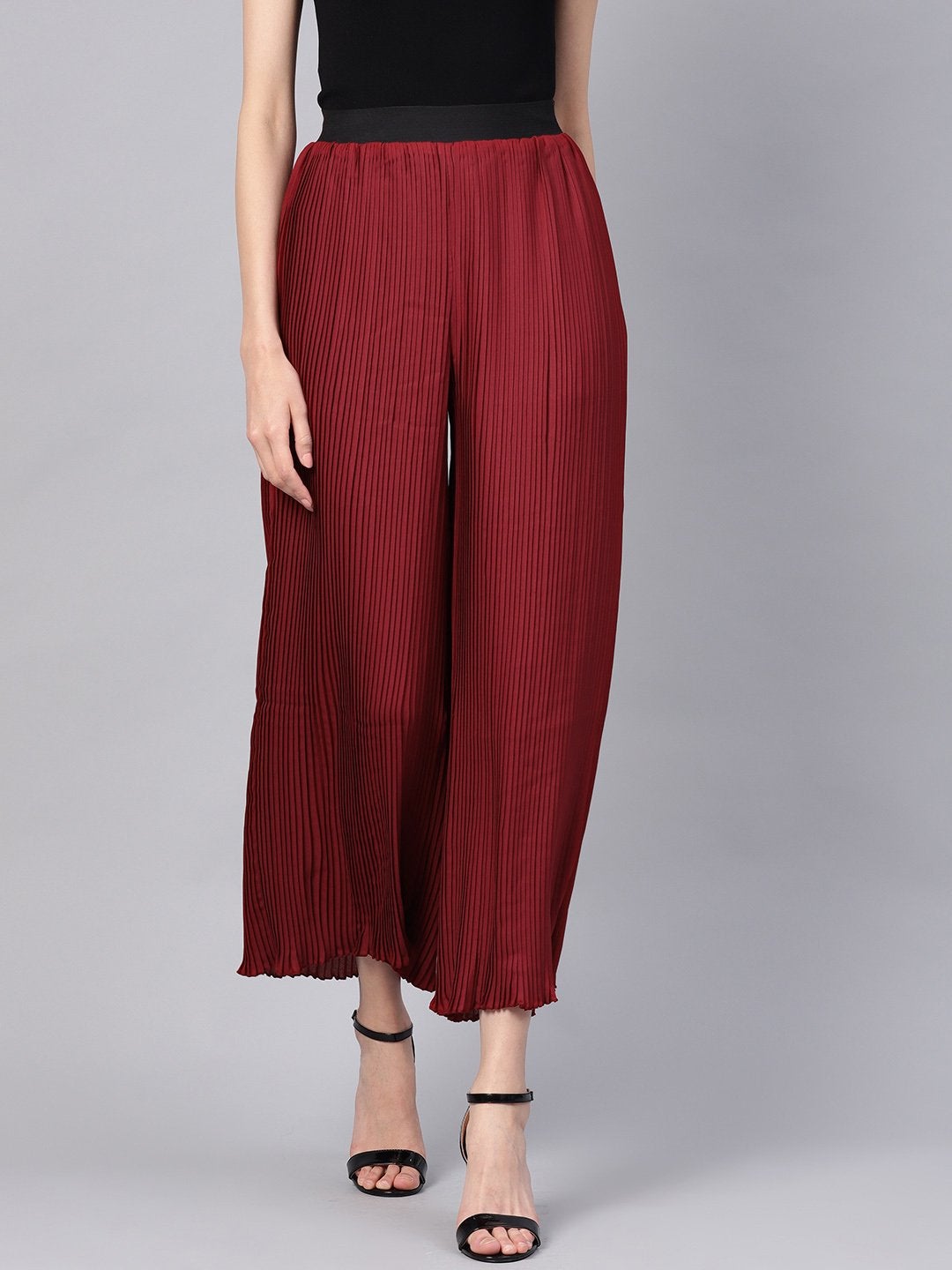 Women's Maroon Pleated Pants - SASSAFRAS