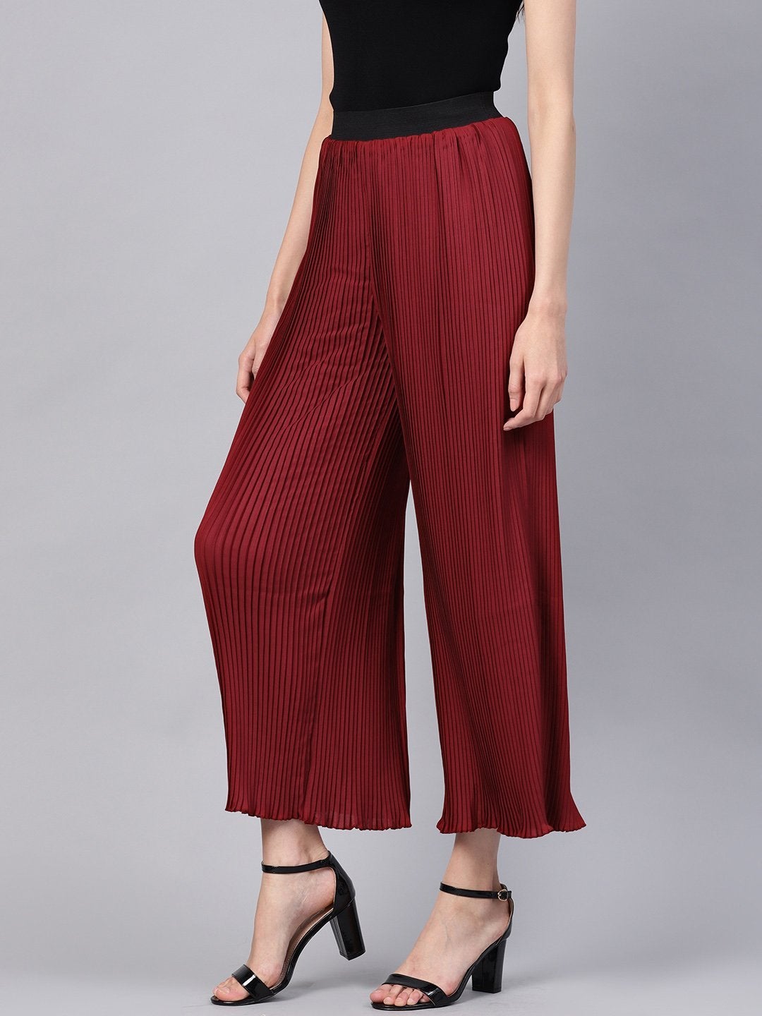 Women's Maroon Pleated Pants - SASSAFRAS