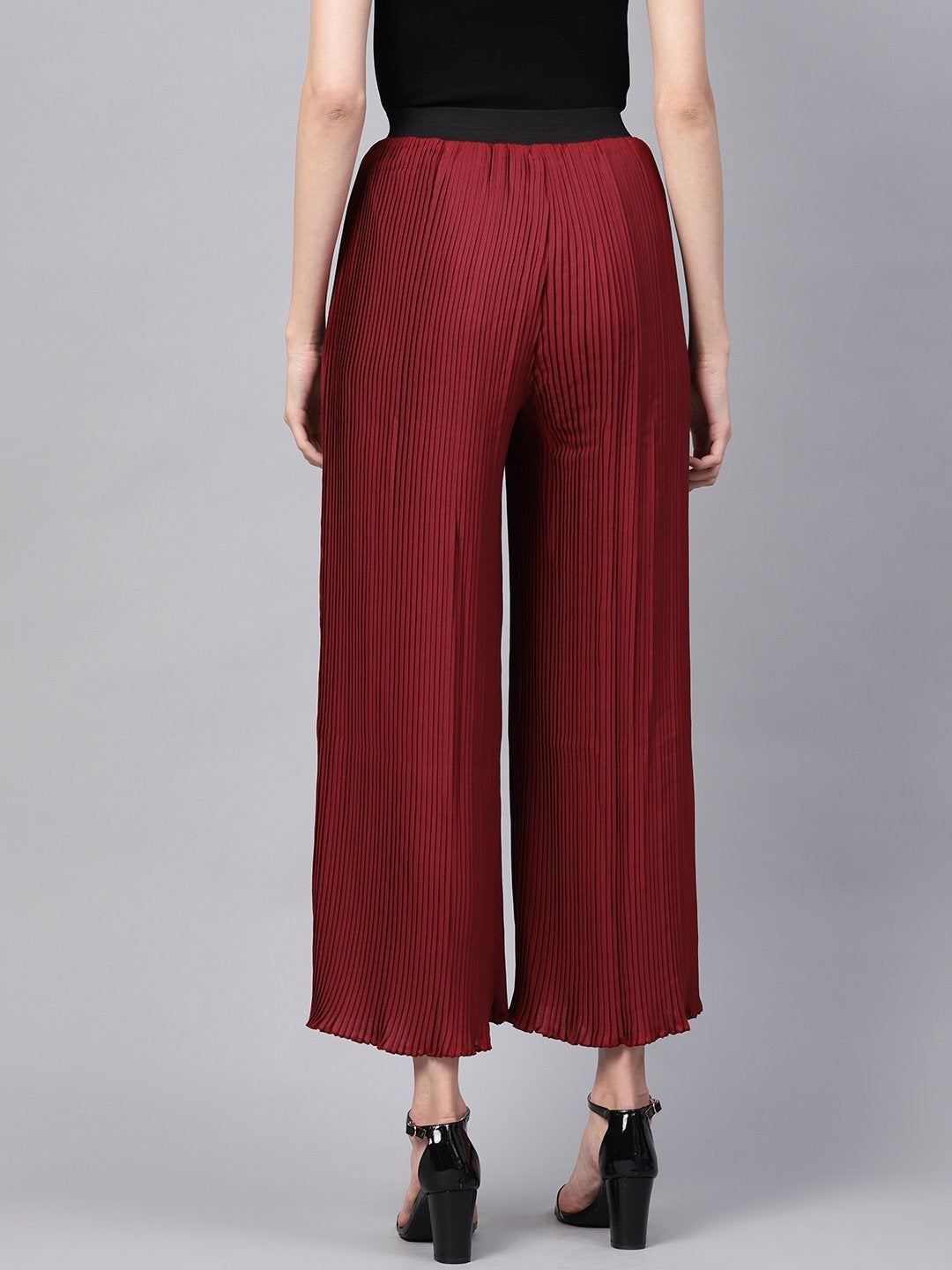 Women's Maroon Pleated Pants - SASSAFRAS