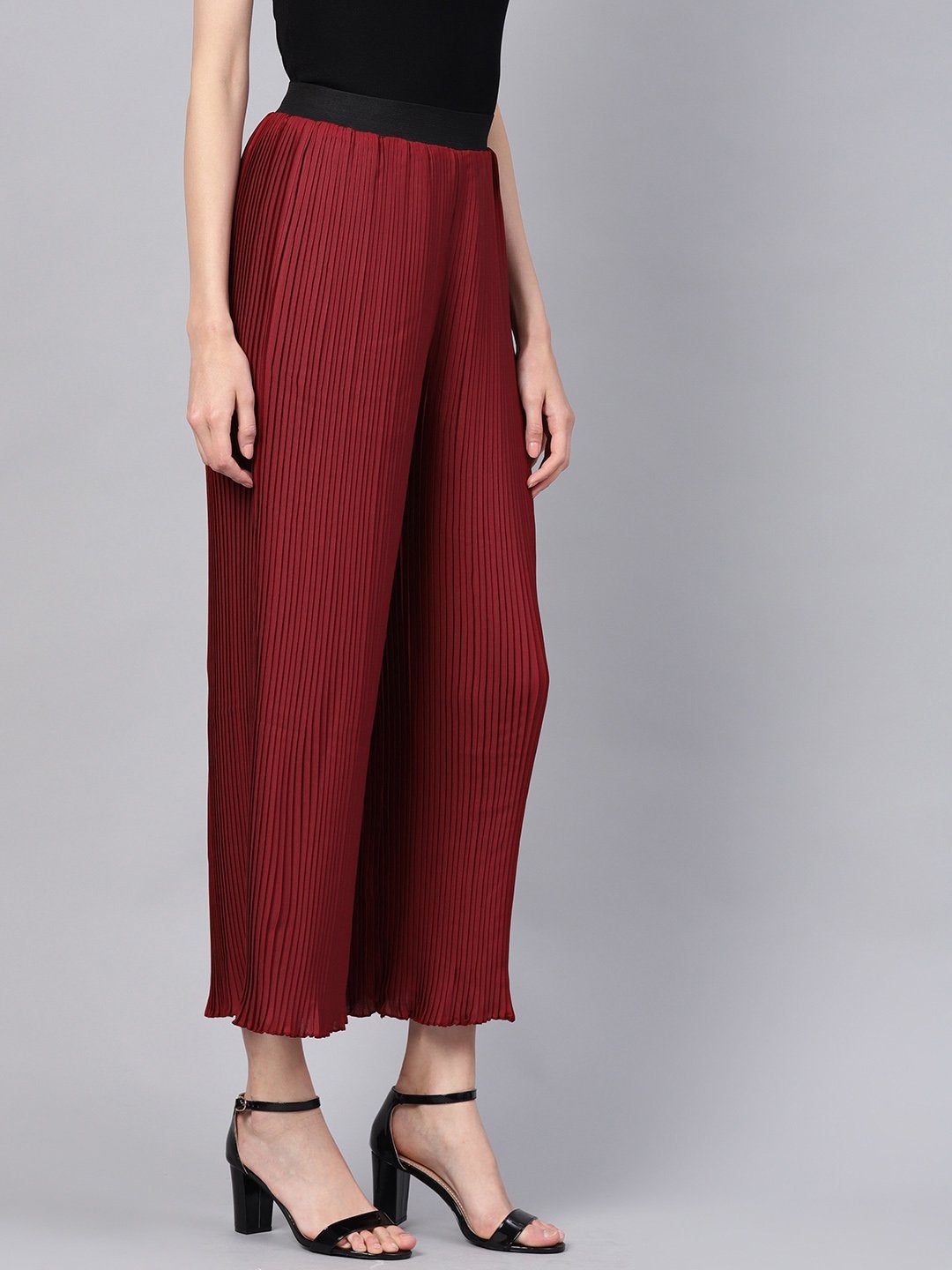 Women's Maroon Pleated Pants - SASSAFRAS