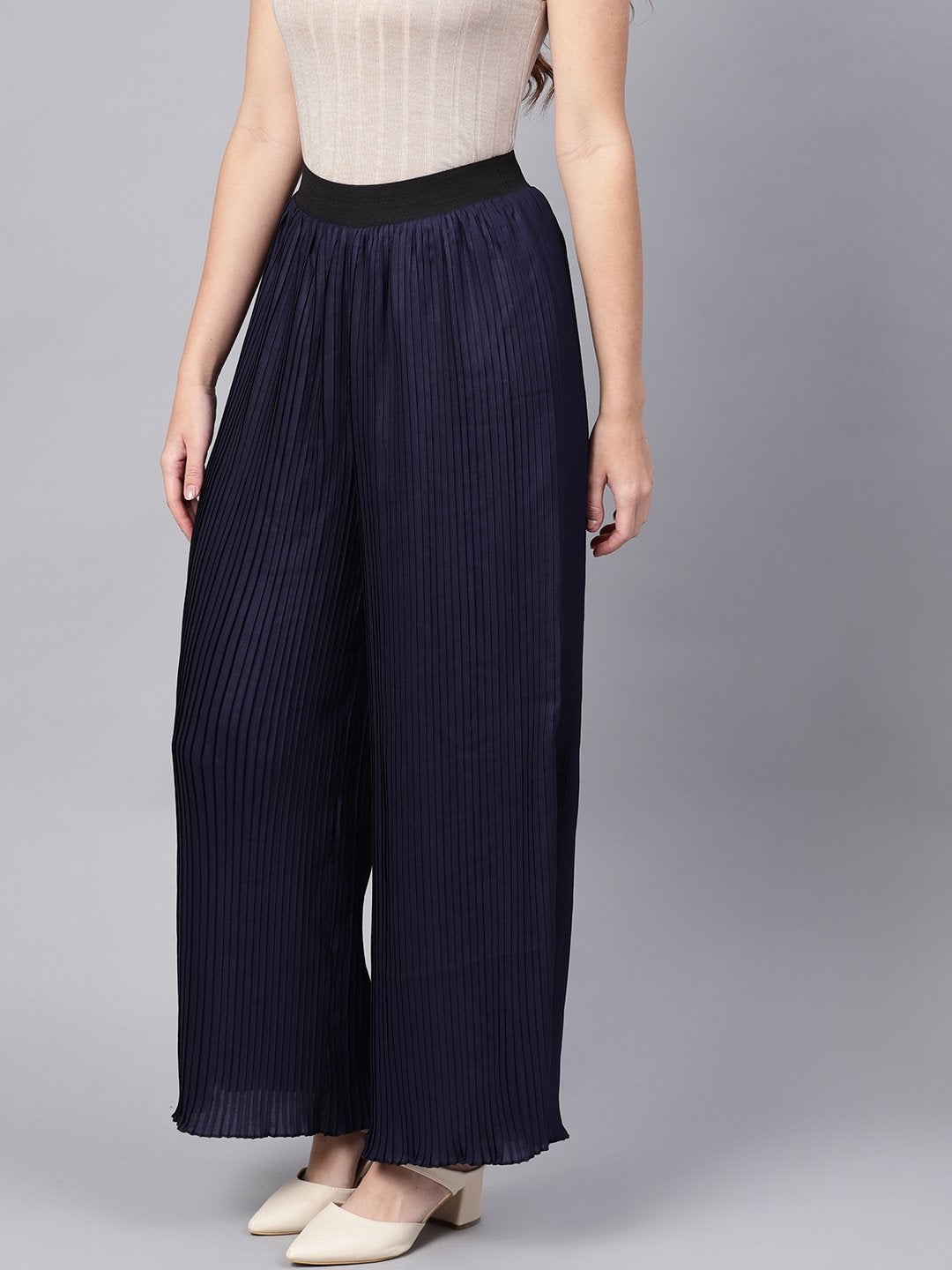 Women's Navy Pleated Pants - SASSAFRAS