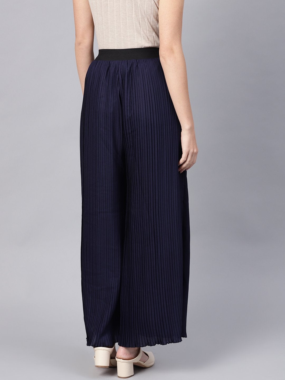 Women's Navy Pleated Pants - SASSAFRAS