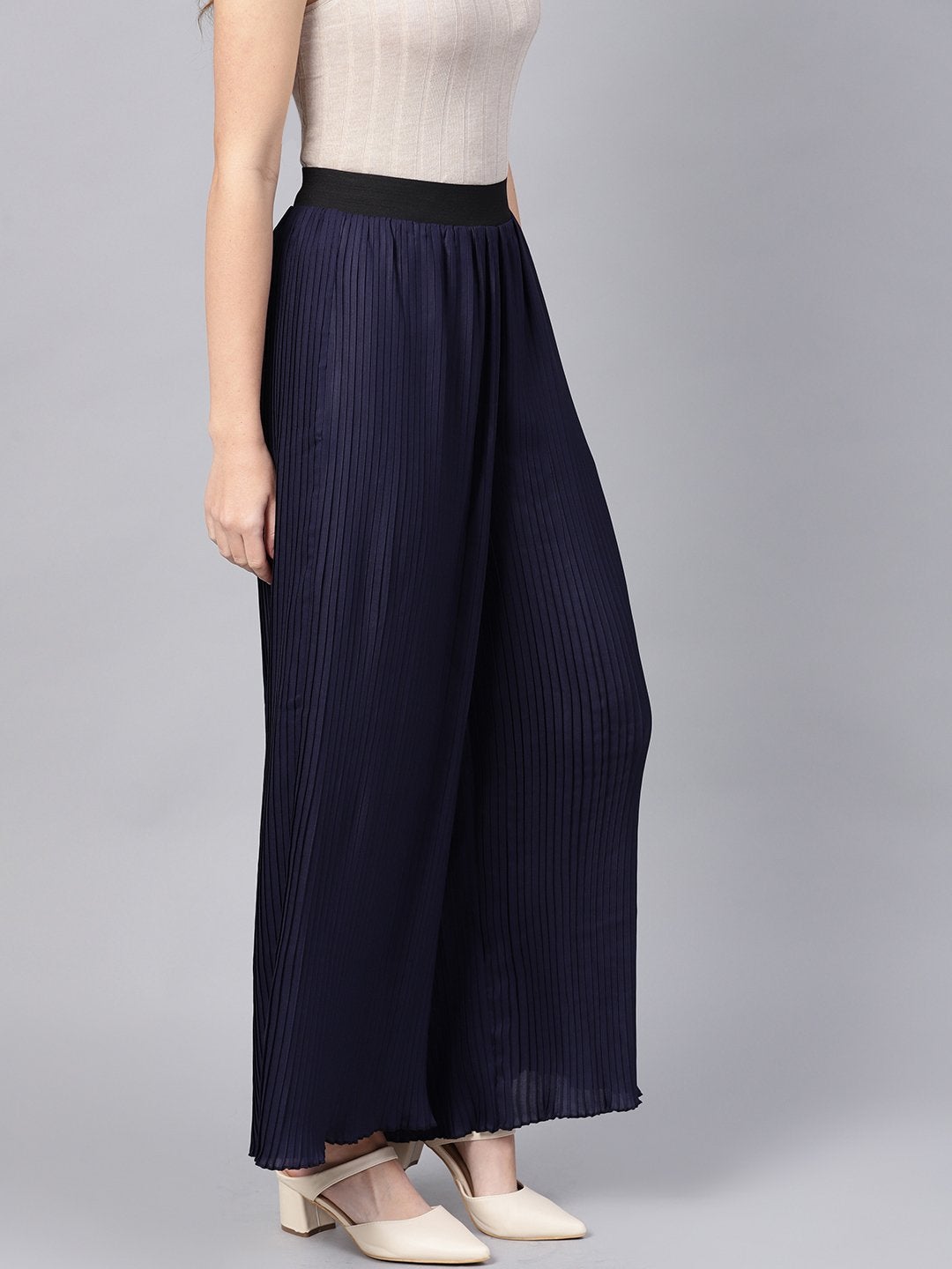 Women's Navy Pleated Pants - SASSAFRAS