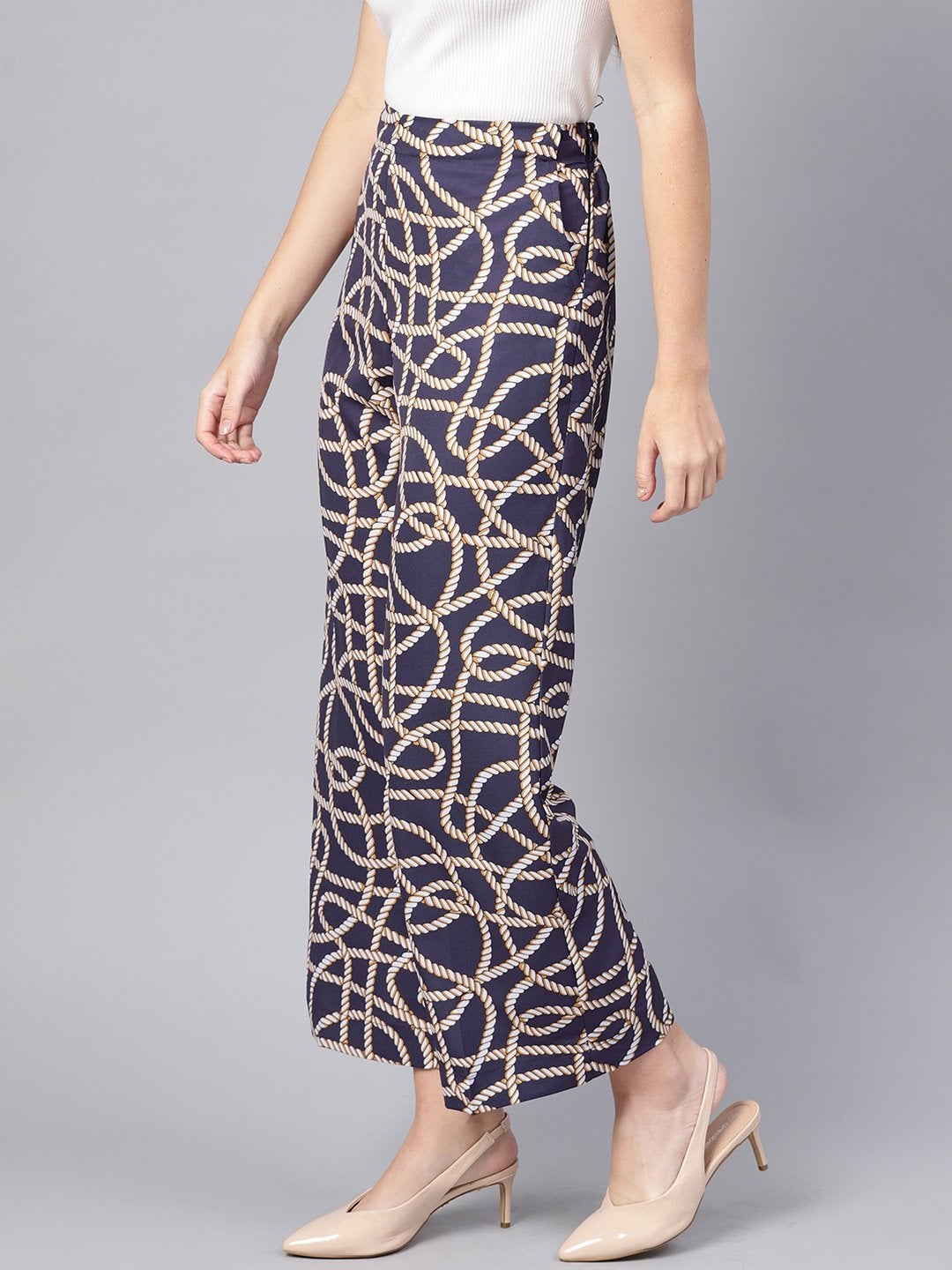 Women's Navy Linked Print Palazzos - SASSAFRAS