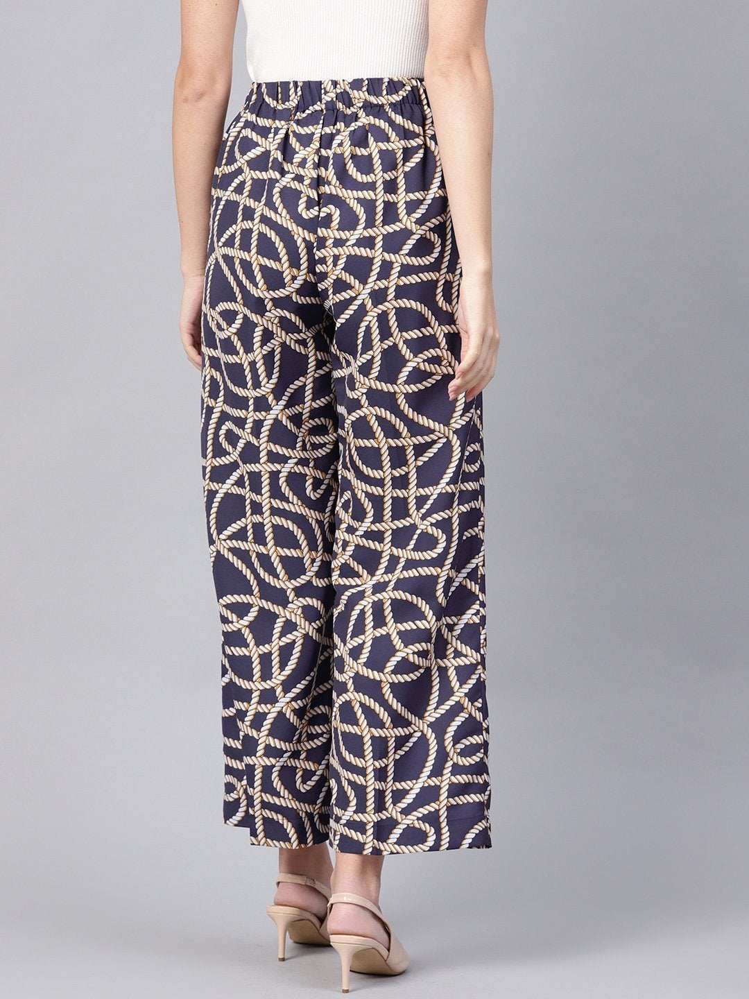 Women's Navy Linked Print Palazzos - SASSAFRAS