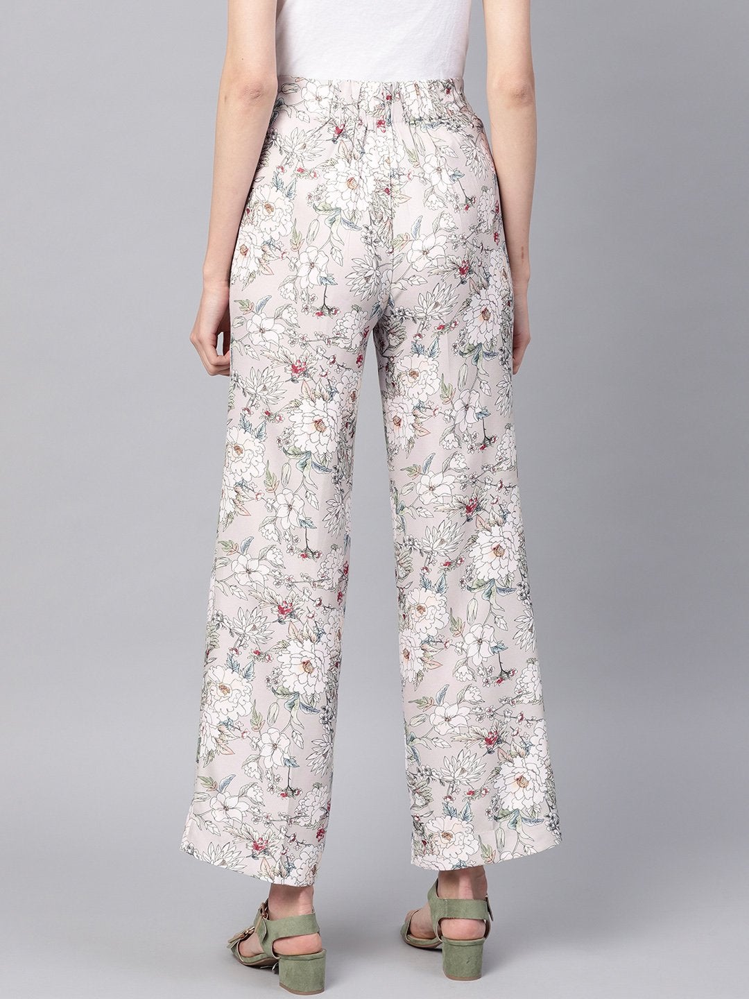 Women's Grey Floral Button Detail Pants - SASSAFRAS