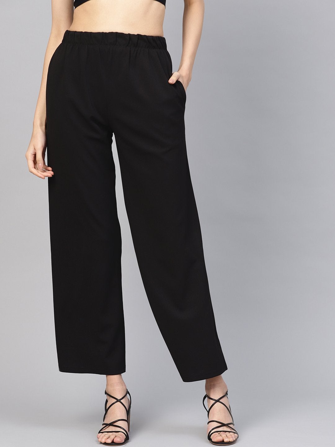 Women's Black Inlay Pocket Palazzo Pants - SASSAFRAS