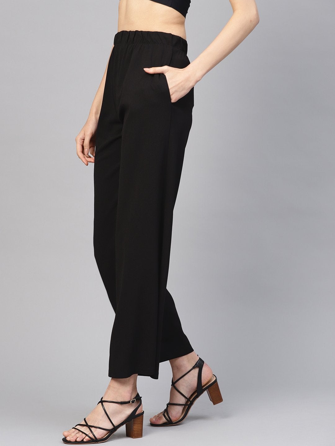 Women's Black Inlay Pocket Palazzo Pants - SASSAFRAS