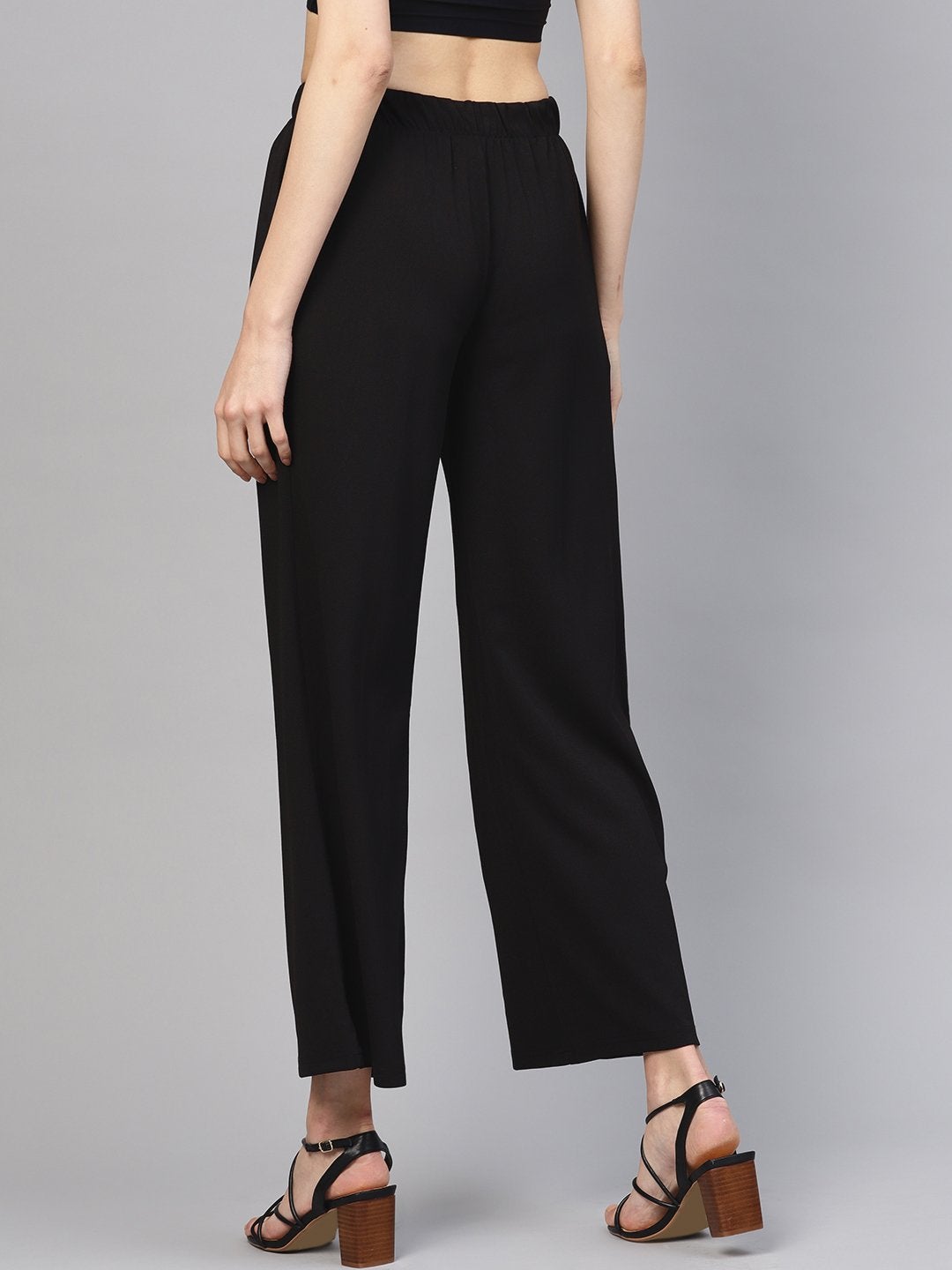 Women's Black Inlay Pocket Palazzo Pants - SASSAFRAS