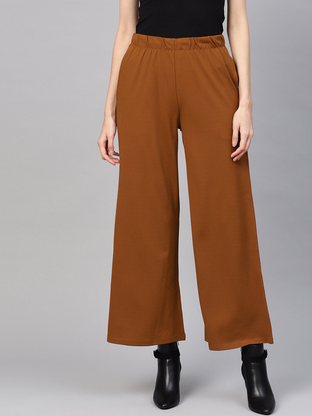 Women's Brown Inlay Pocket Palazzo Pants - SASSAFRAS