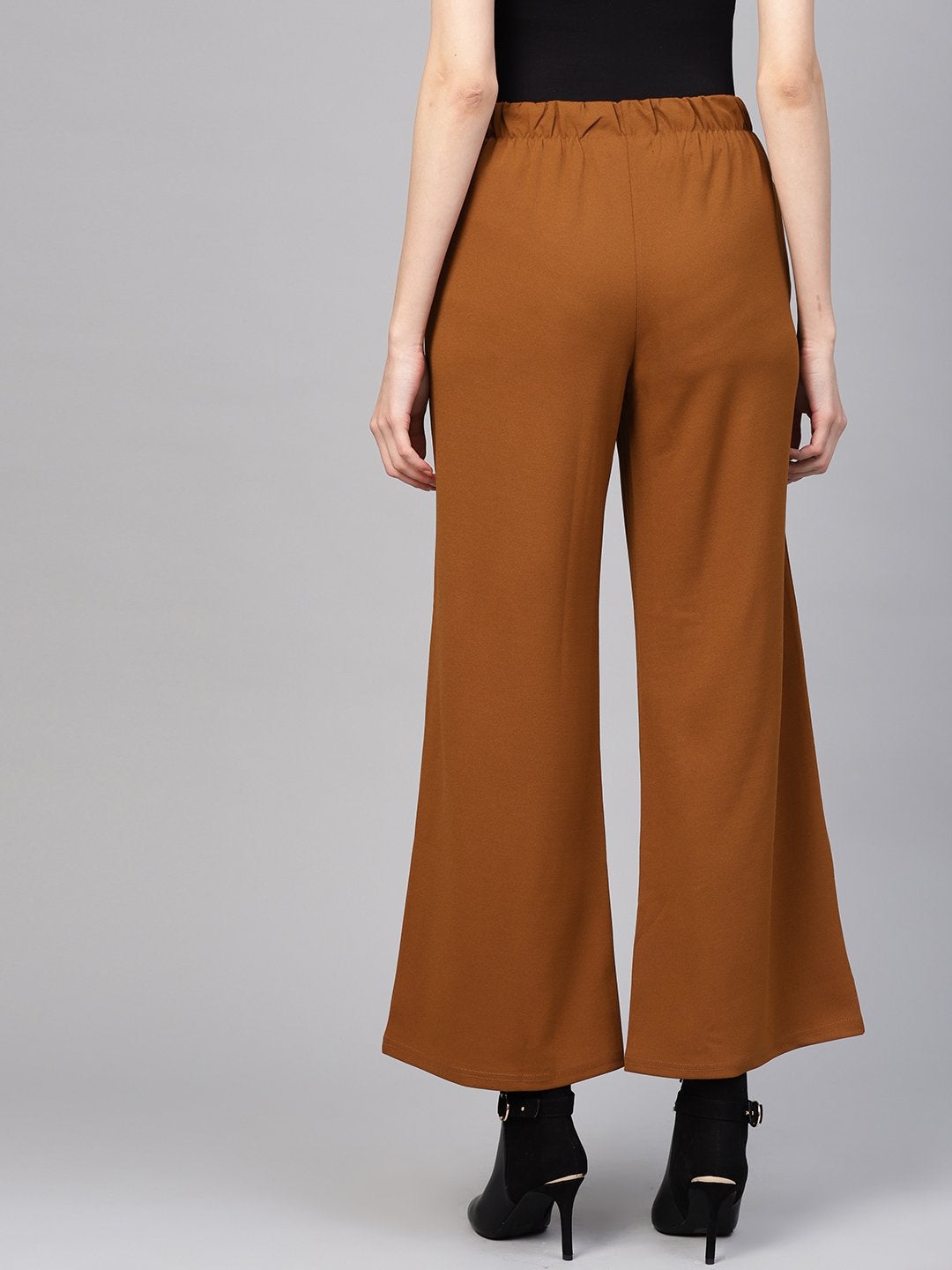 Women's Brown Inlay Pocket Palazzo Pants - SASSAFRAS