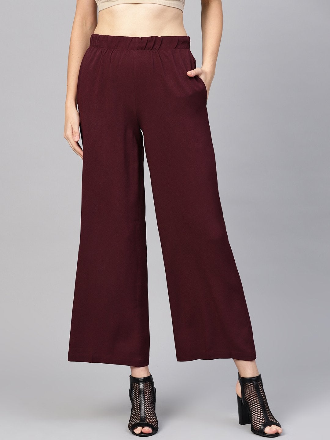 Women's Burgundy Palazzo Pants - SASSAFRAS