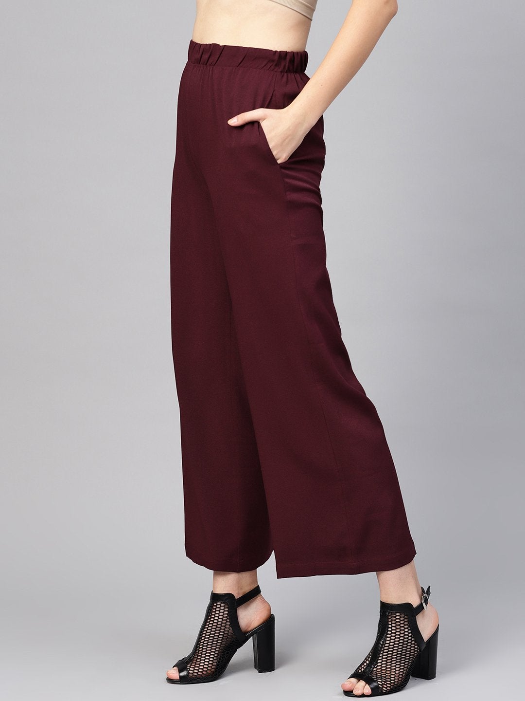 Women's Burgundy Palazzo Pants - SASSAFRAS