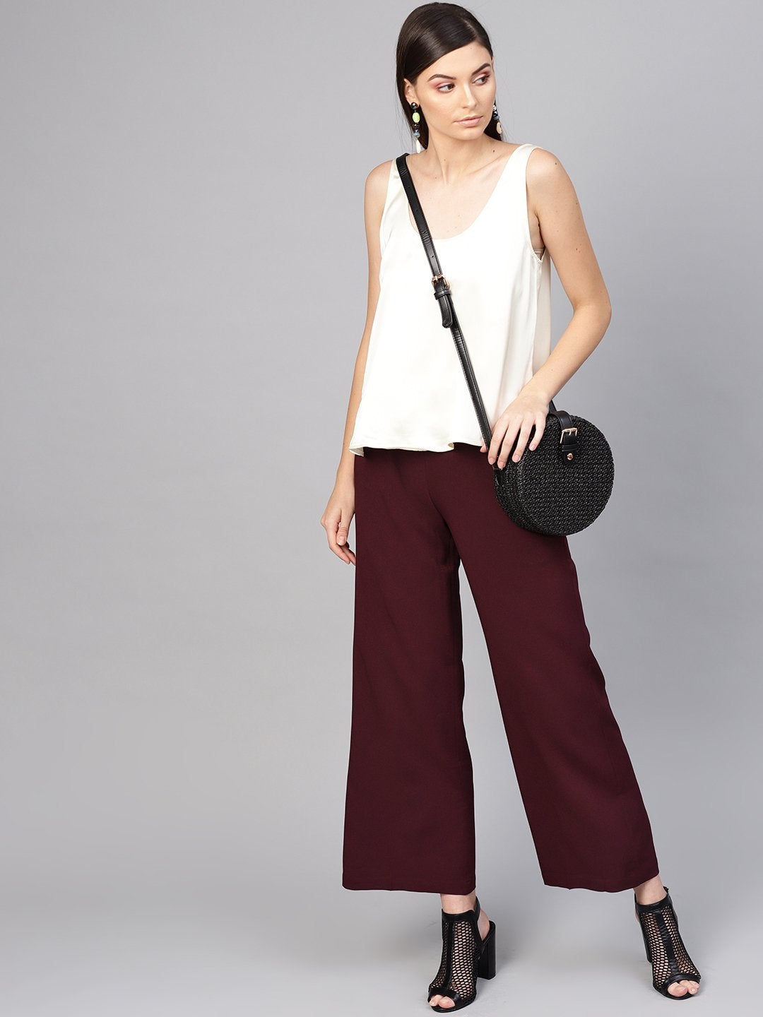 Women's Burgundy Palazzo Pants - SASSAFRAS