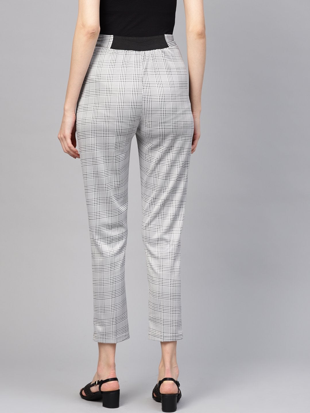 Women's Black & Grey Check Tapered Pant - SASSAFRAS