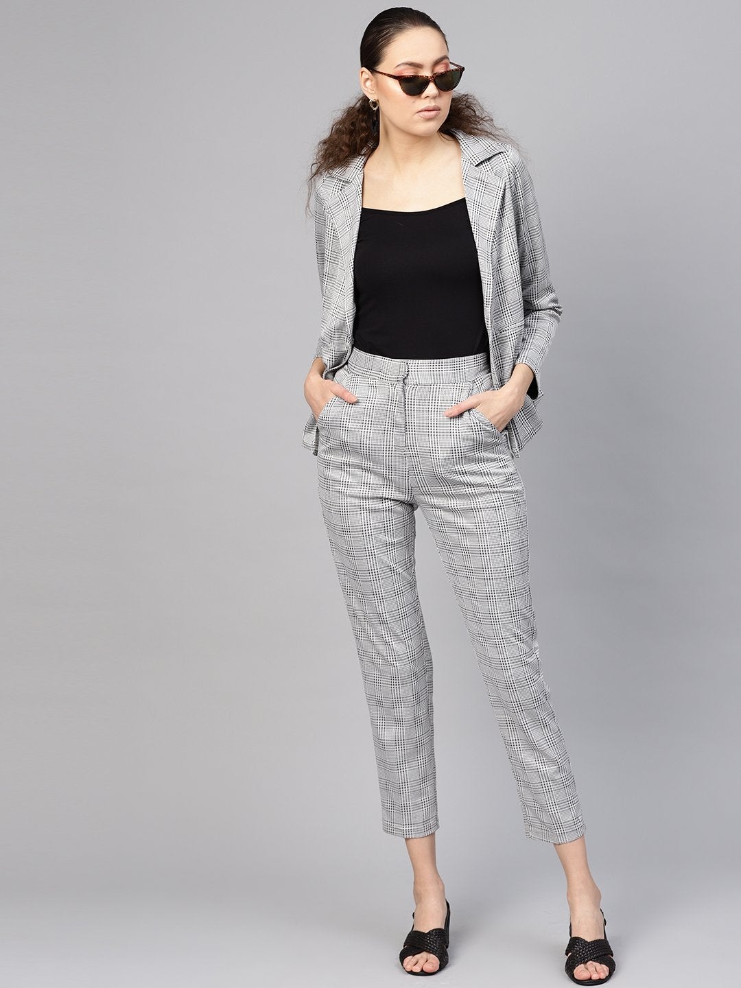 Women's Black & Grey Check Tapered Pant - SASSAFRAS