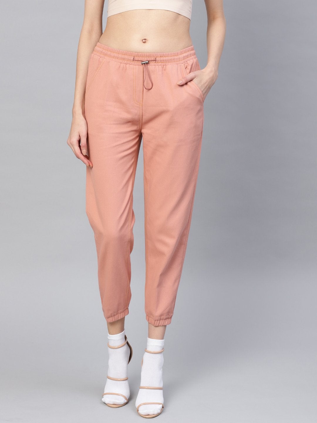 Women's Pink Denim Joggers - SASSAFRAS