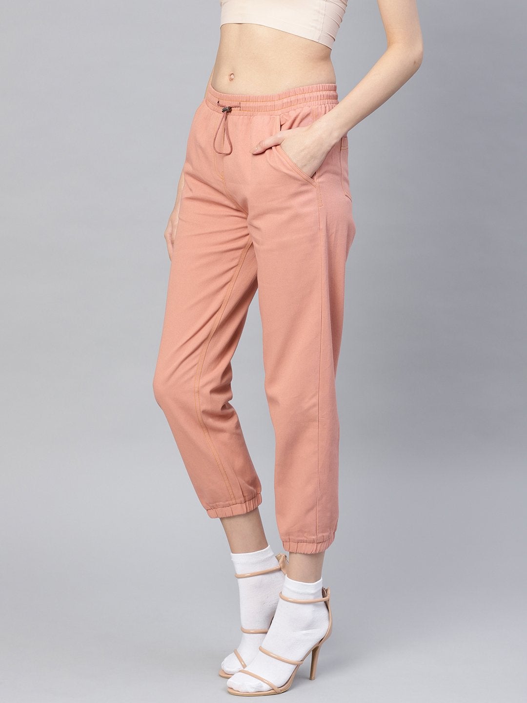 Women's Pink Denim Joggers - SASSAFRAS