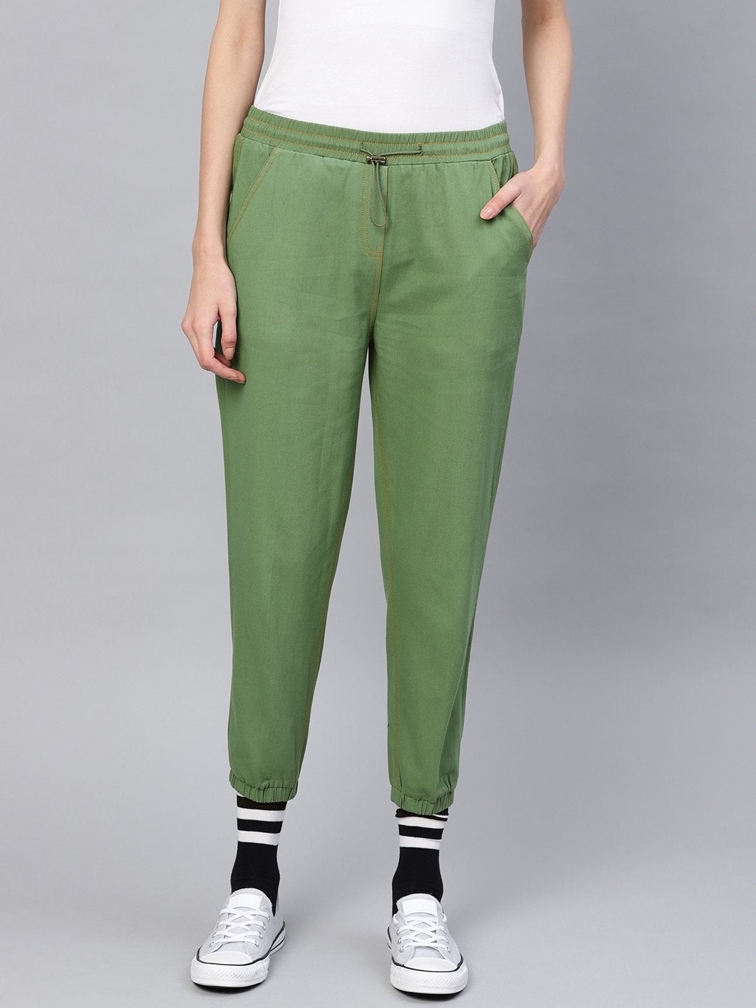 Women's Olive Denim Joggers - SASSAFRAS