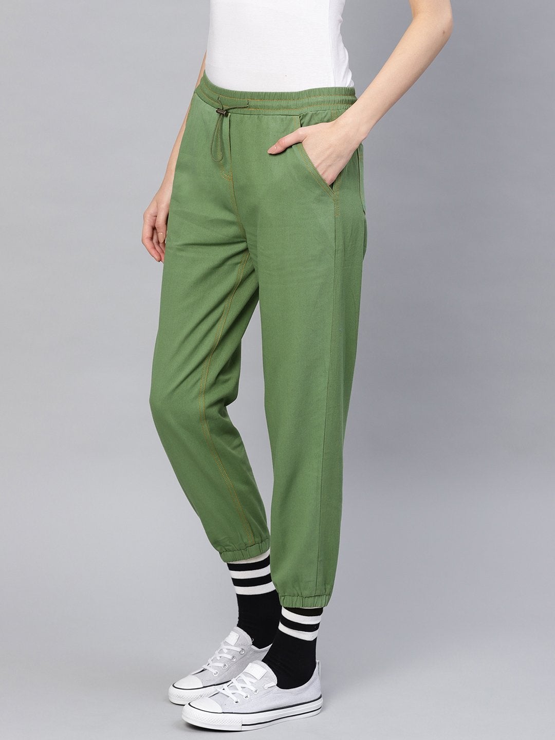 Women's Olive Denim Joggers - SASSAFRAS