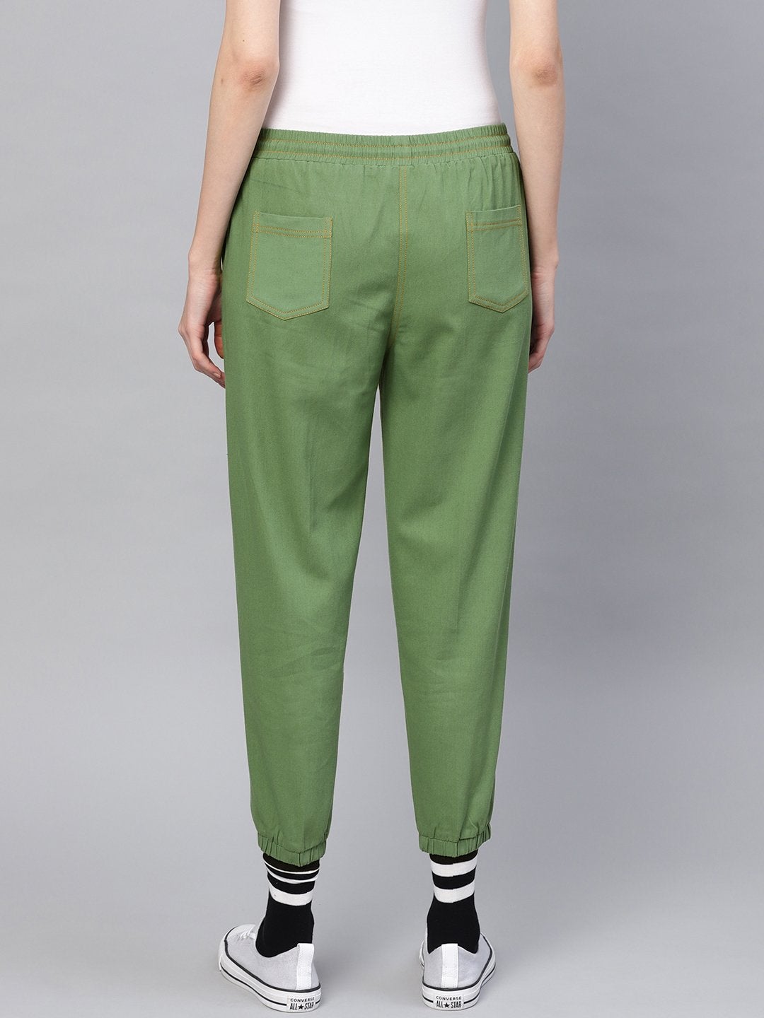 Women's Olive Denim Joggers - SASSAFRAS