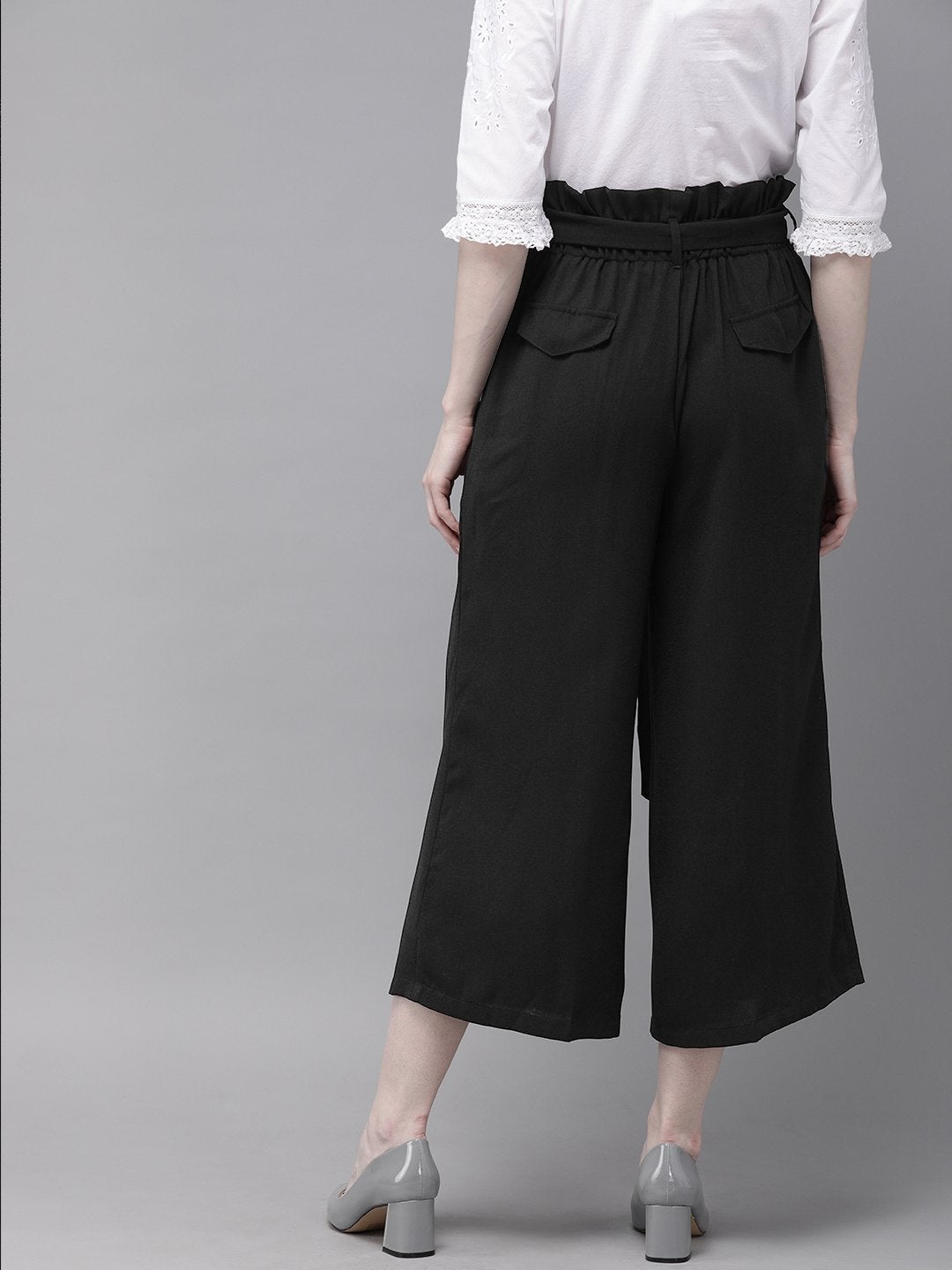 Women's Black Paper Bag Waist Culottes - SASSAFRAS