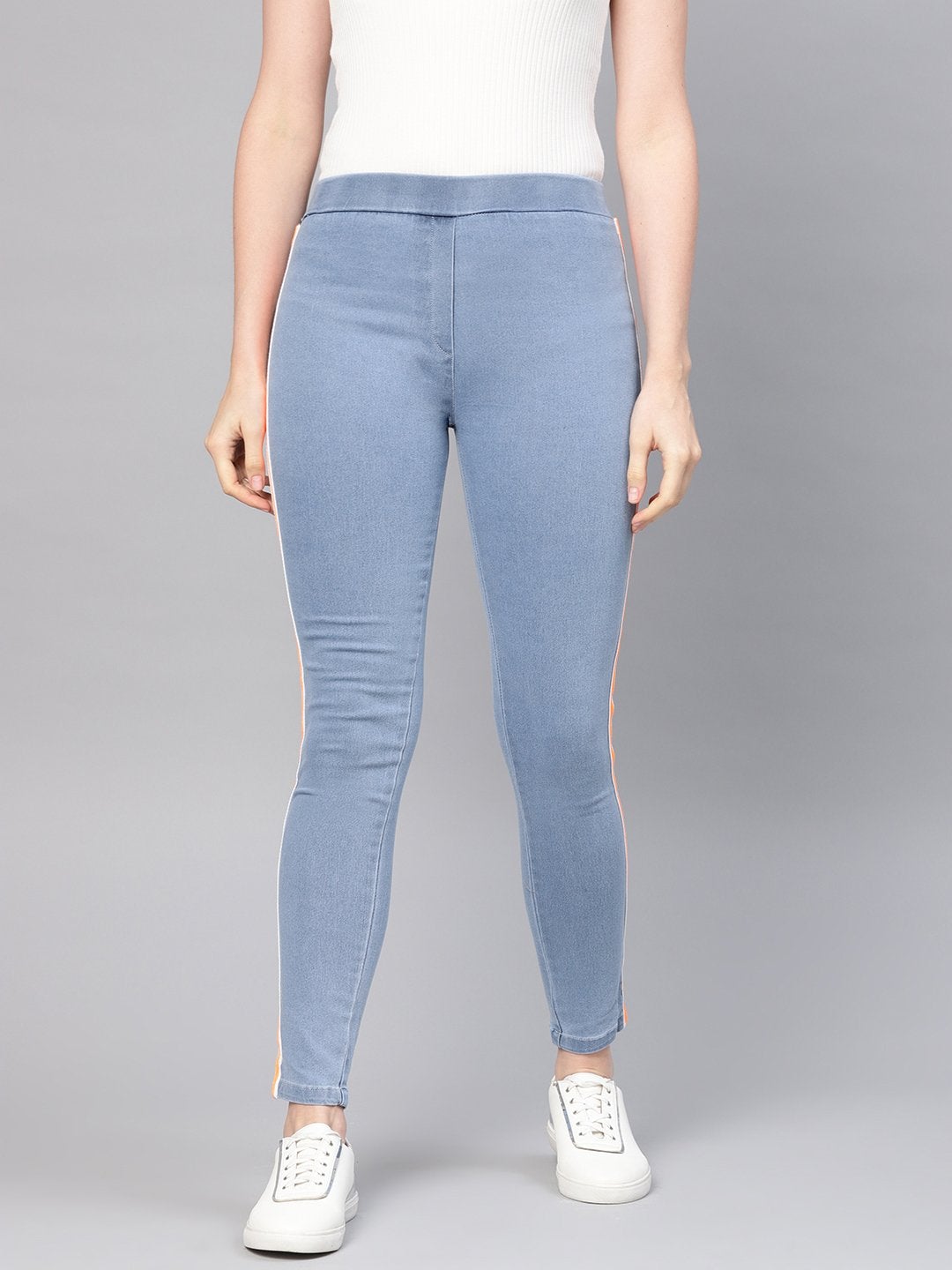 Women's Blue Neon Side Tape Jeans - SASSAFRAS