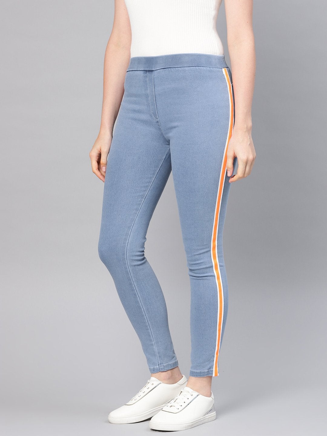 Women's Blue Neon Side Tape Jeans - SASSAFRAS